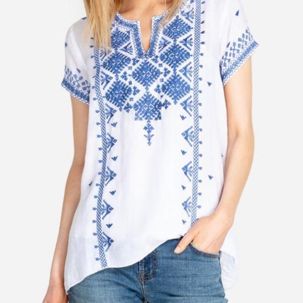 Johnny Was Azure Boho Top